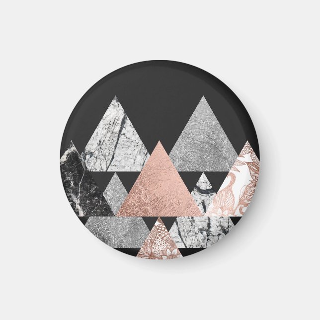 Aimant Marbre Rose or argent et Floral Geo Triangles (Devant)