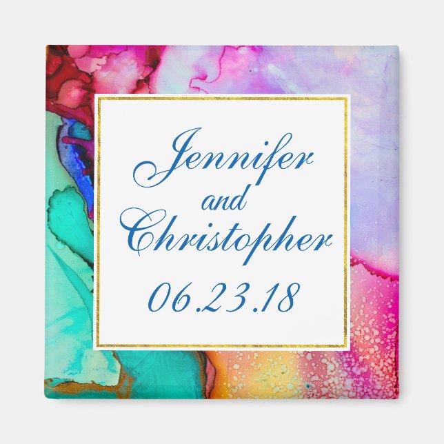 Aimant Marbre rose violet vert Abstrait Aquarelle (Devant)