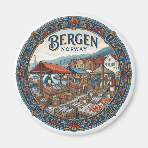 Aimant Marché aux poissons de Bergen Étalages traditionne