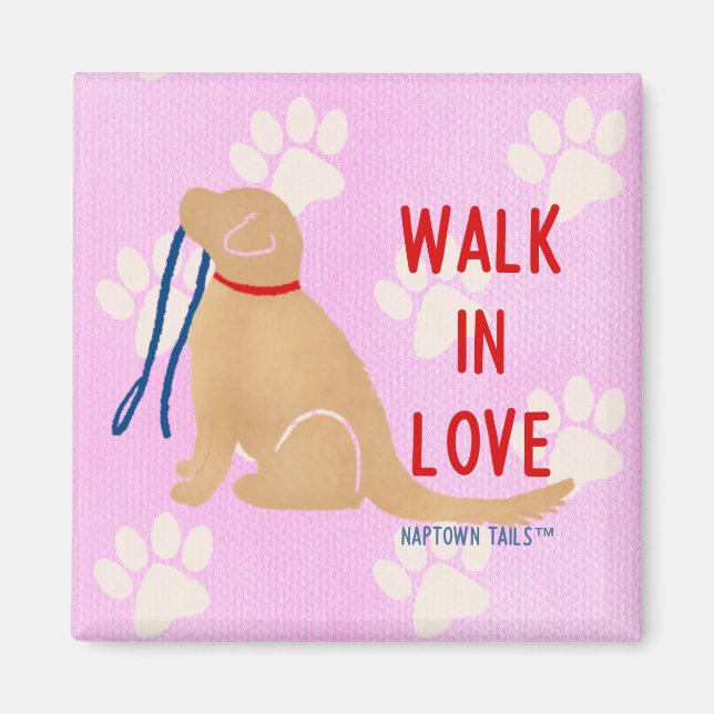 Aimant Marcher dans l'amour Golden Retriever Chien Rose M (Devant)