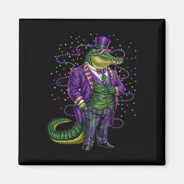 Aimant Mardi Gras Alligator Funny Mardi Gras Costume Homm (Devant)