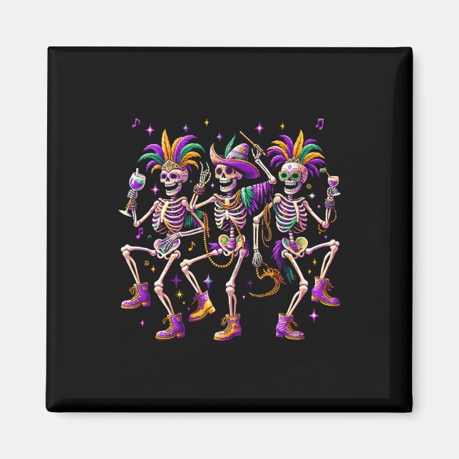 Aimant Mardi Gras Danser Skeleton Drôle (Devant)