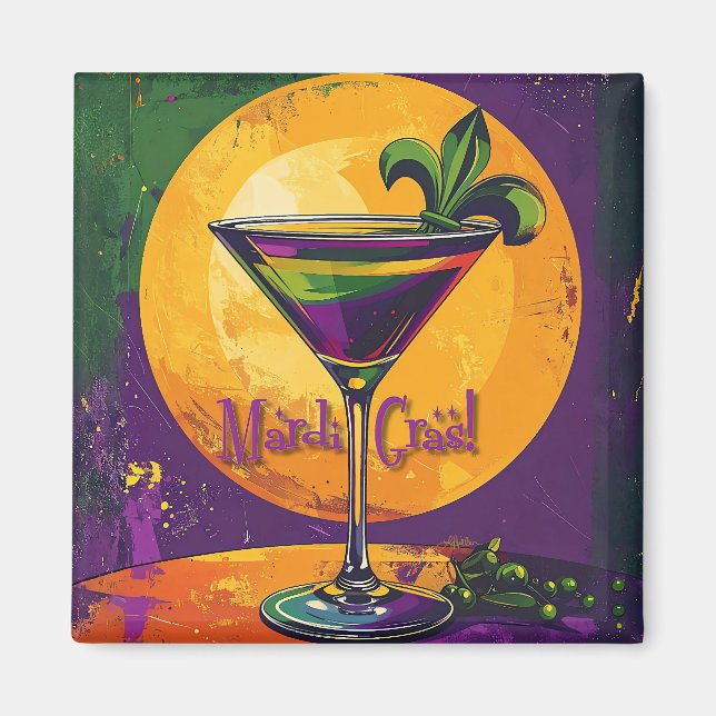 Aimant Mardi Gras de milieu de siècle Cocktail Fleur De L (Devant)