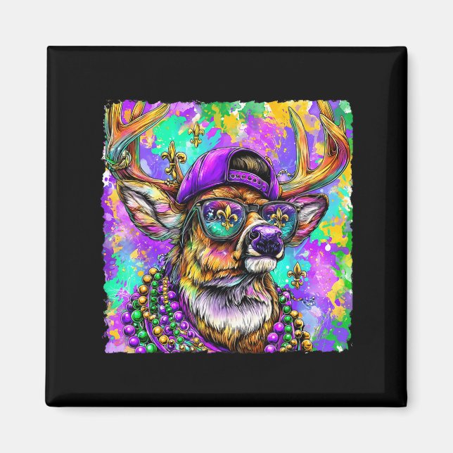 Aimant Mardi Gras Deer Buck Hunting New Orleans Camo Men  (Devant)