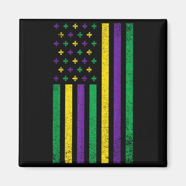 Aimant Mardi Gras Drapeau Américain Carnaval Patriotique  (Devant)