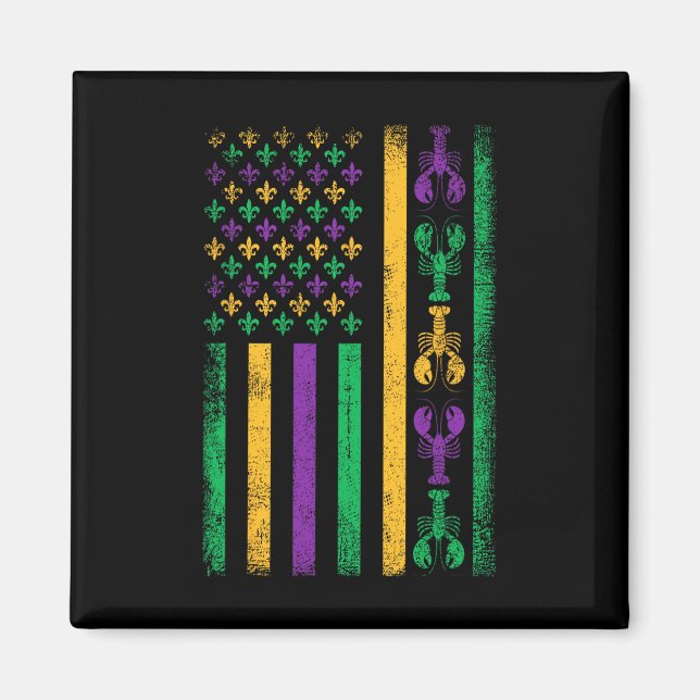 Aimant Mardi Gras Drapeau Américain Us Avec Écrevisses No (Devant)