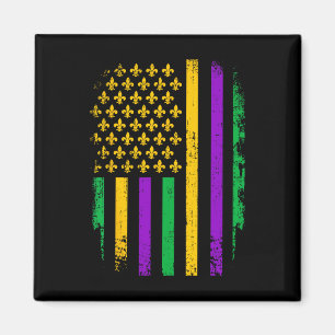 Aimant Mardi Gras Drapeau Américain Us Avec Fleur De Lis