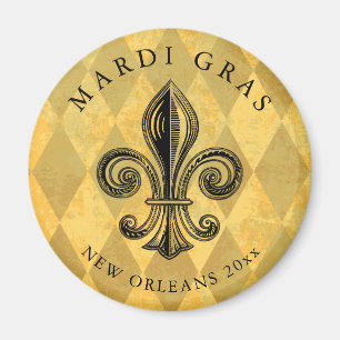 Aimant Mardi Gras Fleur-de-lis Arlequin Ajouter une année