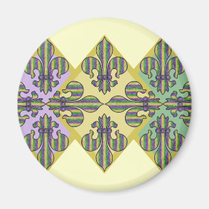 Aimant Mardi gras Fleur de lis de rayure