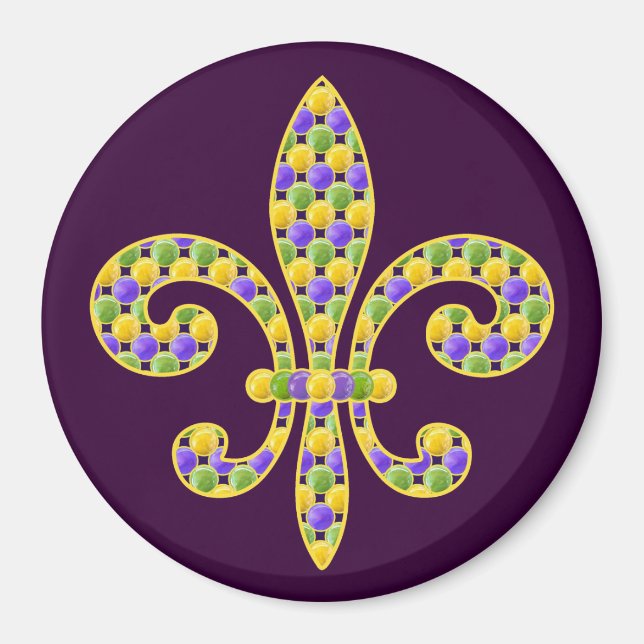 Aimant Mardi Gras perle Fleur de lis (Devant)