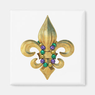 Aimant Mardi Gras Royalty Fleur de Lis Symbol with Beads
