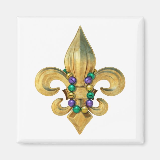 Aimant Mardi Gras Royalty Fleur de Lis Symbol with Beads (Devant)