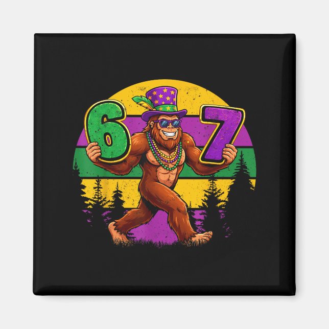 Aimant Mardi Gras Six Seven 6 7 Mème Bigfoot Sasquatch Bo (Devant)