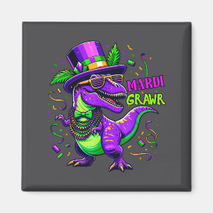 Aimant Mardi Grawr T-rex Dino Mardi Gras Dinosaure Perles