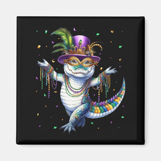 Aimant Mardigator drôle Carnaval d'alligator de Mardi Gra (Devant)
