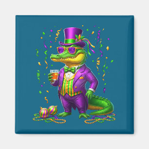 Aimant Mardigator drôle Mardi Gras Alligator Illustration