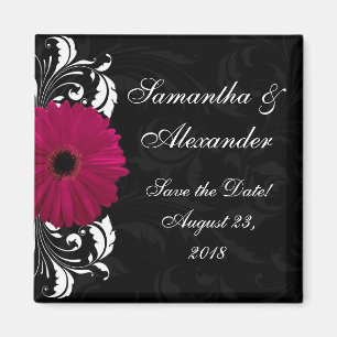 Aimant Marguerite fuchsia de Gerbera de rouleau avec noir