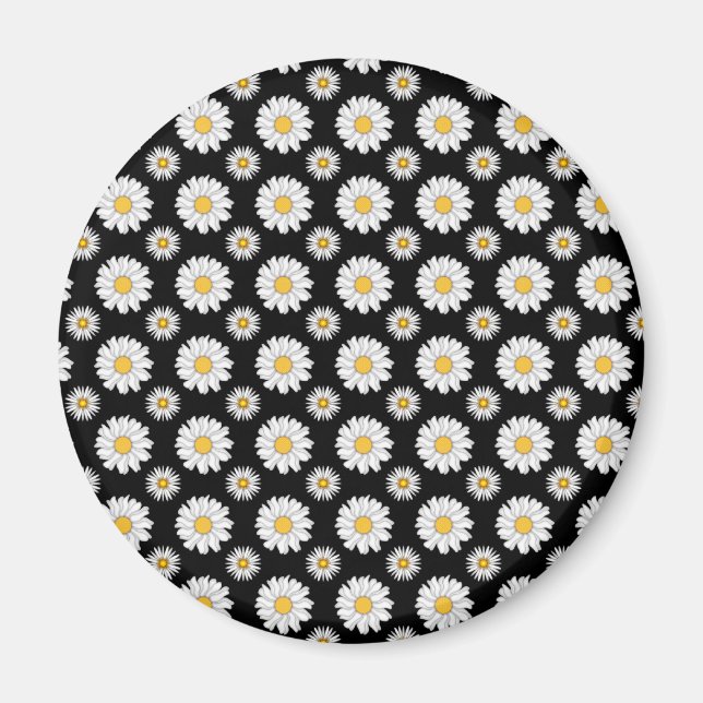 Aimant Marguerites blanches sur fond noir (Devant)