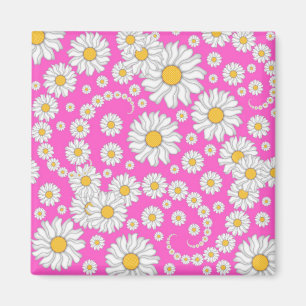 Aimant Marguerites blanches sur fond rose vif