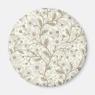 Aimant Marguerites en blanc et marron sur fond blanc cass