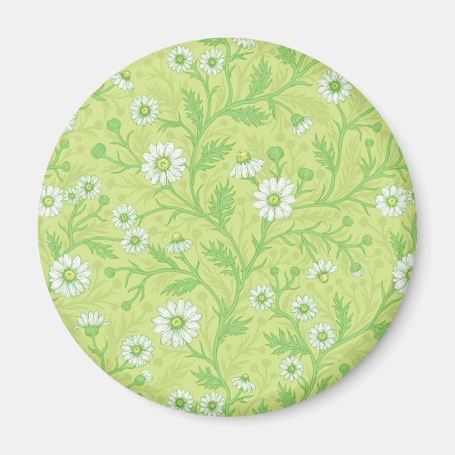Aimant Marguerites en blanc et vert sur fond vert miel (Devant)