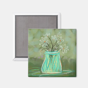 Aimant Marguerites En Vert Art Original