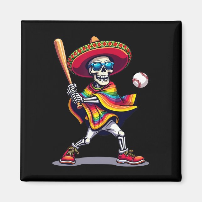 Aimant Mariachi Skeleton Baseball Cinco De Mayo Mexicain  (Devant)