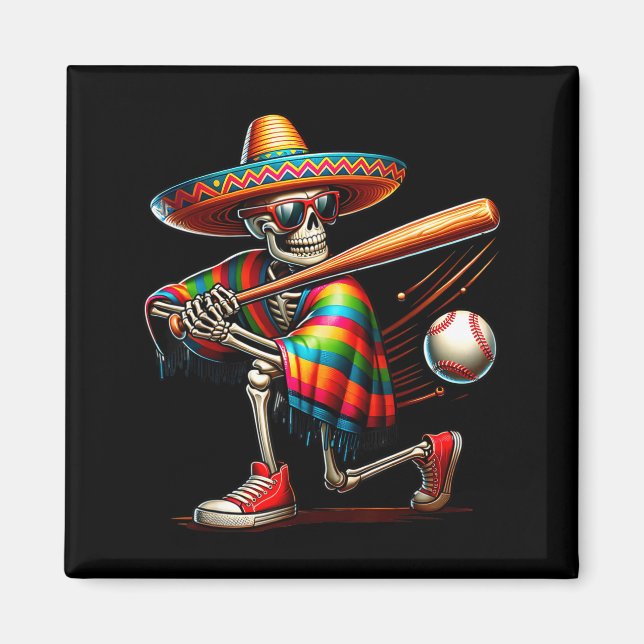 Aimant Mariachi squelette baseball cinco de mayo mexicain (Devant)