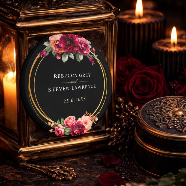 Aimant Mariage à fleurs noir rouge chic (Créateur téléchargé)