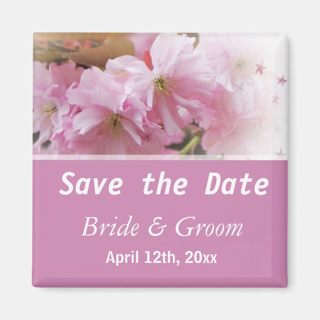 Aimant Mariage à la date de sauvegarde de fleur de cerisi (Devant)