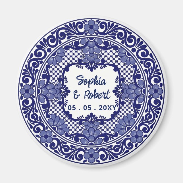 Aimant Mariage à la Talavera Bleue Mexicaine (Devant)