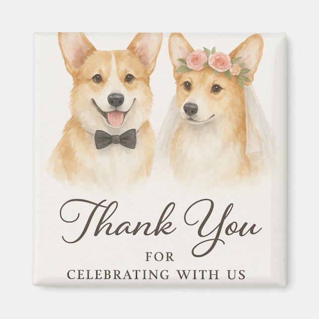 Aimant Mariage aquarelle Corgi Merci (Devant)