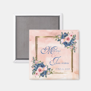 Aimant Mariage aquarelle marine et rose