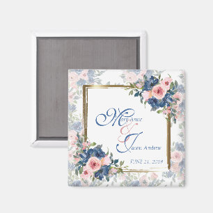 Aimant Mariage aquarelle marine et rose