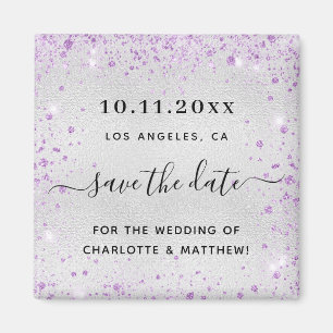 Aimant Mariage argent violet parties scintillant poussièr