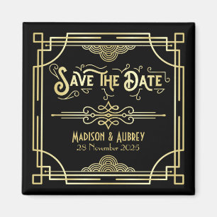 Aimant Mariage Art déco Elegant Gold Black Enregistrer l