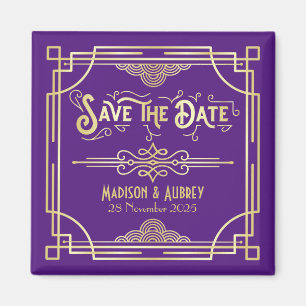 Aimant Mariage Art déco Elegant Gold Purple Enregistrer 