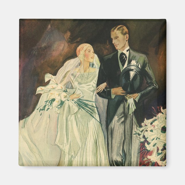 Aimant Mariage Art Déco Vintage Mariés et Mariée (Devant)