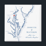 Aimant Mariage Carte de la baie de Chesapeake Annapolis M<br><div class="desc">Commande rapide et facile ! Ces magnets de carte Annapolis Maryland font de grandes faveurs de mariage Maryland à inclure dans vos sacs d'accueil de mariage de destination Annapolis. Déplacez le coeur en cliquant sur "Editer à l'aide de l'outil de conception" sous "Personnaliser". Doté d'une carte de la baie de...</div>