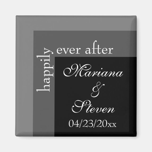 Aimant Mariage chic moderne noir et blanc (Devant)