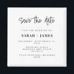 Aimant Mariage classique moderne Enregistrer la carte de<br><div class="desc">Un simple moderne enregistrer l'aimant de date. Personnalisez ce design minimaliste noir et blanc pour avoir vos détails personnels et votre message.</div>