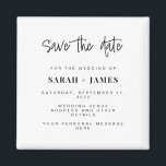 Aimant Mariage classique moderne Enregistrer la carte de<br><div class="desc">Un simple moderne enregistrer l'aimant de date. Personnalisez ce design minimaliste noir et blanc pour avoir vos détails personnels et votre message.</div>