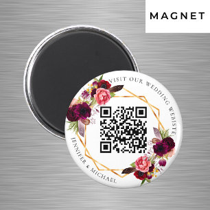 Aimant Mariage code QR géométrique or floral Bourgogne