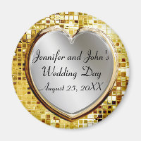 Aimant Mariage Coeur Argent Et Séquines Or