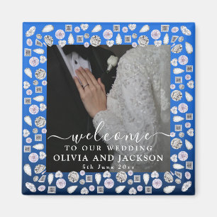 Aimant Mariage Coeurs Diamants Parties scintillant Argent