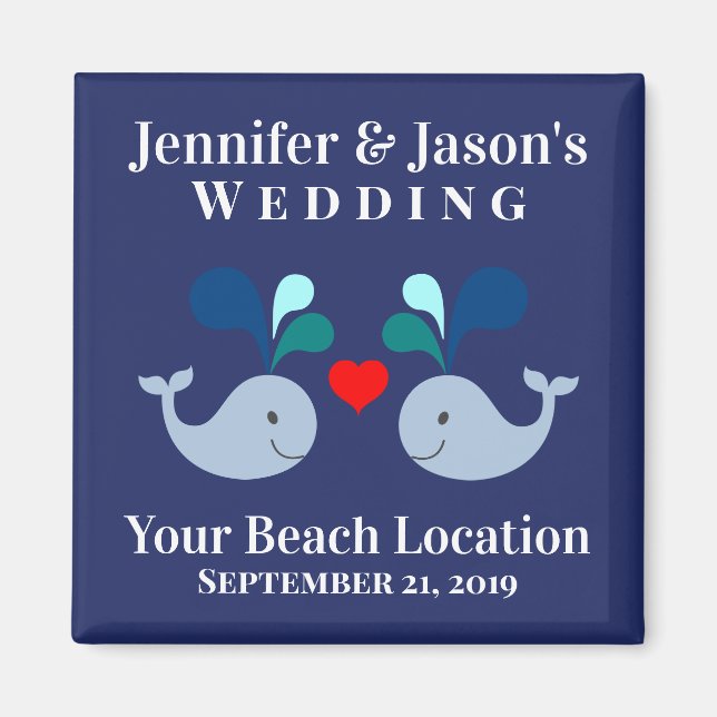 Aimant Mariage Cute Whale Tropical Beach Destination (Devant)