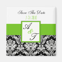 Aimant Mariage damassé Monogramme Vert
