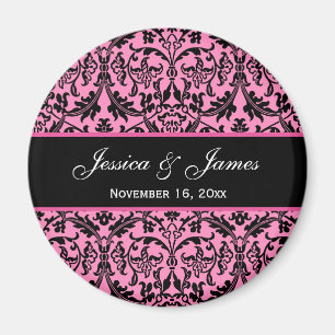 Aimant Mariage damassé rose et noir élégant A04