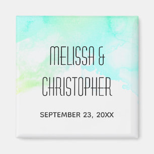 Aimant Mariage d'aquarelle Abstrait vert et bleu