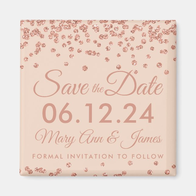 Aimant Mariage Date de sauvegarde Rose Gold Parties scint (Devant)